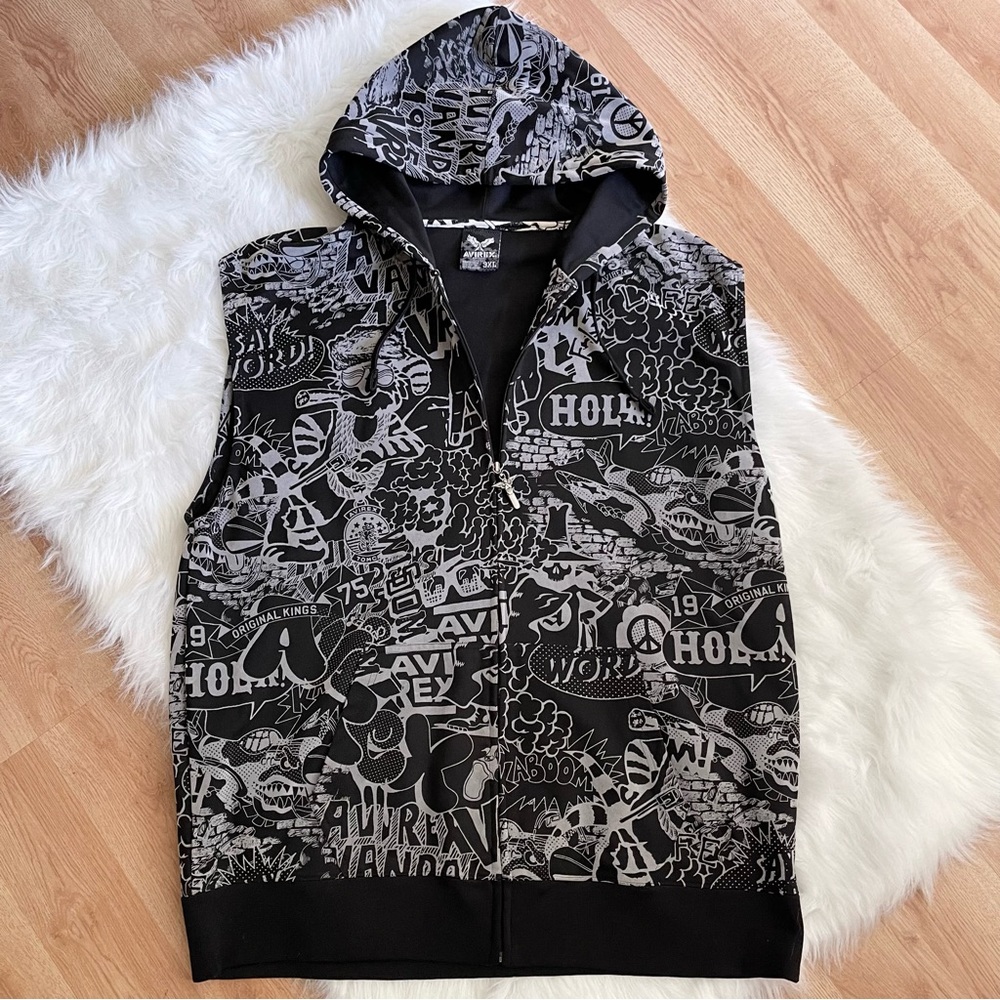 Avirex Black and Gray Hooded Vest
